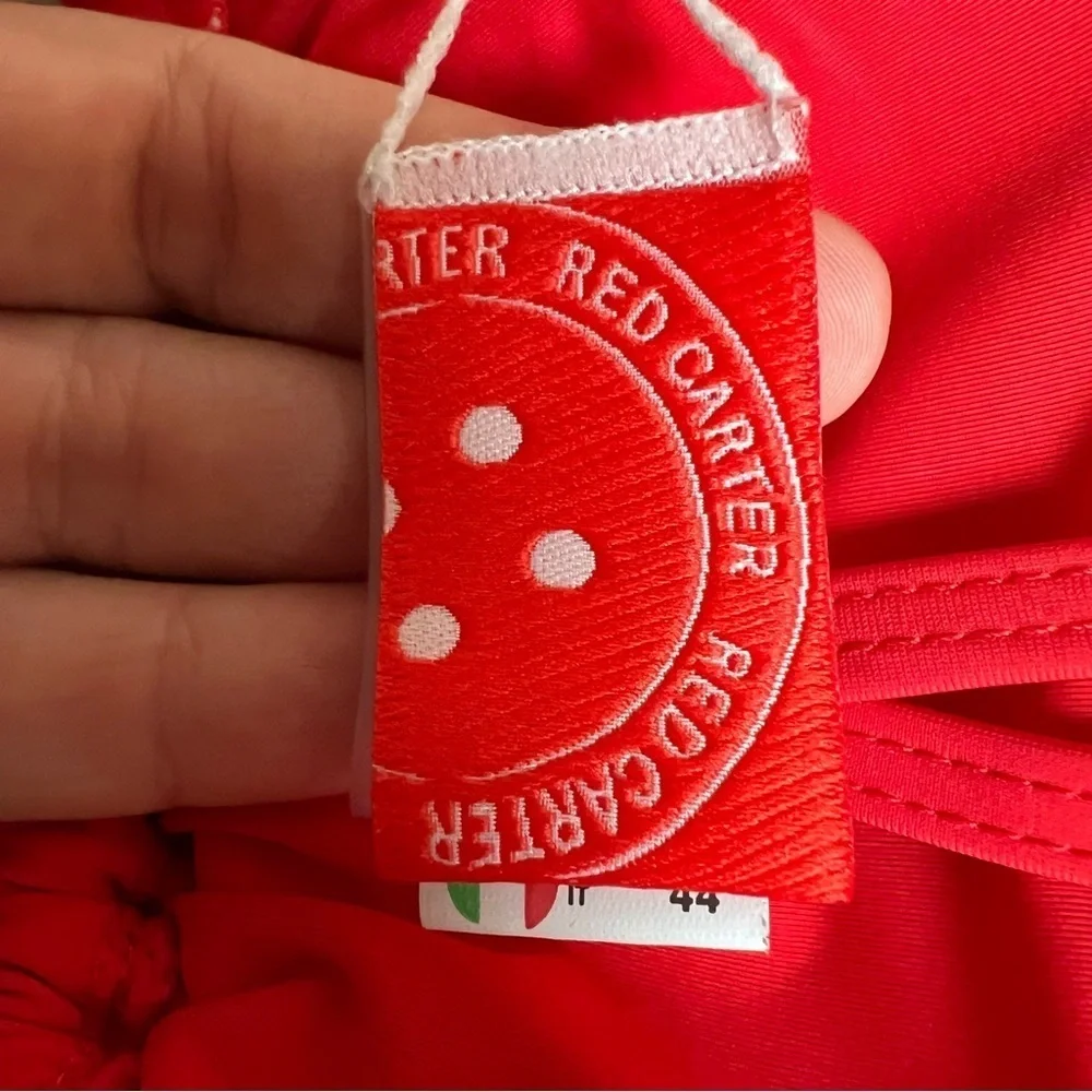 Red Carter Embroidered Bikini Top Size M (8) Strappy Removable Pads Convertible